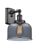 916-1W-BK-G73 1-Light 8" Matte Black Sconce - Plated Smoke Large Bell Glass - LED Bulb - Dimmensions: 8 x 9 x 13 - Glass Up or Down: Yes