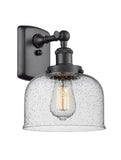 916-1W-BK-G74 1-Light 8" Matte Black Sconce - Seedy Large Bell Glass - LED Bulb - Dimmensions: 8 x 9 x 13 - Glass Up or Down: Yes
