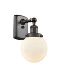 916-1W-OB-G201-6 1-Light 6" Oil Rubbed Bronze Sconce - Matte White Cased Beacon Glass - LED Bulb - Dimmensions: 6 x 7.5 x 11 - Glass Up or Down: Yes
