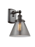 916-1W-OB-G43 1-Light 8" Oil Rubbed Bronze Sconce - Plated Smoke Large Cone Glass - LED Bulb - Dimmensions: 8 x 9 x 13 - Glass Up or Down: Yes