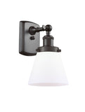 916-1W-OB-G61 1-Light 6" Oil Rubbed Bronze Sconce - Matte White Cased Small Cone Glass - LED Bulb - Dimmensions: 6 x 7.5 x 11 - Glass Up or Down: Yes
