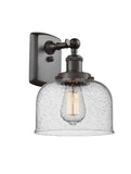 916-1W-OB-G74 1-Light 8" Oil Rubbed Bronze Sconce - Seedy Large Bell Glass - LED Bulb - Dimmensions: 8 x 9 x 13 - Glass Up or Down: Yes
