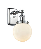 916-1W-PC-G201-6 1-Light 6" Polished Chrome Sconce - Matte White Cased Beacon Glass - LED Bulb - Dimmensions: 6 x 7.5 x 11 - Glass Up or Down: Yes