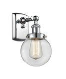 916-1W-PC-G202-6 1-Light 6" Polished Chrome Sconce - Clear Beacon Glass - LED Bulb - Dimmensions: 6 x 7.5 x 11 - Glass Up or Down: Yes