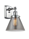 916-1W-PC-G43 1-Light 8" Polished Chrome Sconce - Plated Smoke Large Cone Glass - LED Bulb - Dimmensions: 8 x 9 x 13 - Glass Up or Down: Yes