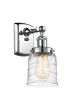 916-1W-PC-G513 1-Light 5" Polished Chrome Sconce - Clear Deco Swirl Small Bell Glass - LED Bulb - Dimmensions: 5 x 6.5 x 12 - Glass Up or Down: Yes