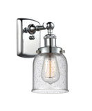 916-1W-PC-G54 1-Light 5" Polished Chrome Sconce - Seedy Small Bell Glass - LED Bulb - Dimmensions: 5 x 6.5 x 12 - Glass Up or Down: Yes