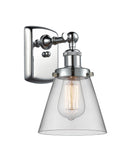 916-1W-PC-G62 1-Light 6" Polished Chrome Sconce - Clear Small Cone Glass - LED Bulb - Dimmensions: 6 x 7.5 x 11 - Glass Up or Down: Yes