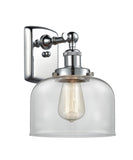 916-1W-PC-G72 1-Light 8" Polished Chrome Sconce - Clear Large Bell Glass - LED Bulb - Dimmensions: 8 x 9 x 13 - Glass Up or Down: Yes