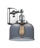 916-1W-PC-G73 1-Light 8" Polished Chrome Sconce - Plated Smoke Large Bell Glass - LED Bulb - Dimmensions: 8 x 9 x 13 - Glass Up or Down: Yes