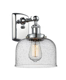 916-1W-PC-G74 1-Light 8" Polished Chrome Sconce - Seedy Large Bell Glass - LED Bulb - Dimmensions: 8 x 9 x 13 - Glass Up or Down: Yes