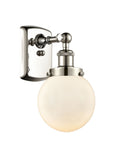 916-1W-PN-G201-6 1-Light 6" Polished Nickel Sconce - Matte White Cased Beacon Glass - LED Bulb - Dimmensions: 6 x 7.5 x 11 - Glass Up or Down: Yes