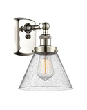 916-1W-PN-G44 1-Light 8" Polished Nickel Sconce - Seedy Large Cone Glass - LED Bulb - Dimmensions: 8 x 9 x 13 - Glass Up or Down: Yes
