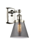 916-1W-PN-G63 1-Light 6" Polished Nickel Sconce - Plated Smoke Small Cone Glass - LED Bulb - Dimmensions: 6 x 7.5 x 11 - Glass Up or Down: Yes