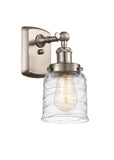 916-1W-SN-G513 1-Light 5" Brushed Satin Nickel Sconce - Clear Deco Swirl Small Bell Glass - LED Bulb - Dimmensions: 5 x 6.5 x 12 - Glass Up or Down: Yes