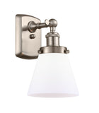 916-1W-SN-G61 1-Light 6" Brushed Satin Nickel Sconce - Matte White Cased Small Cone Glass - LED Bulb - Dimmensions: 6 x 7.5 x 11 - Glass Up or Down: Yes