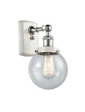 916-1W-WPC-G204-6 1-Light 6" White and Polished Chrome Sconce - Seedy Beacon Glass - LED Bulb - Dimmensions: 6 x 7.5 x 11 - Glass Up or Down: Yes