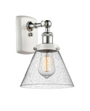 916-1W-WPC-G44 1-Light 8" White and Polished Chrome Sconce - Seedy Large Cone Glass - LED Bulb - Dimmensions: 8 x 9 x 13 - Glass Up or Down: Yes