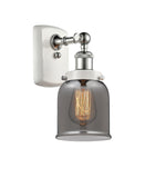 916-1W-WPC-G53 1-Light 5" White and Polished Chrome Sconce - Plated Smoke Small Bell Glass - LED Bulb - Dimmensions: 5 x 6.5 x 12 - Glass Up or Down: Yes