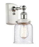 916-1W-WPC-G54 1-Light 5" White and Polished Chrome Sconce - Seedy Small Bell Glass - LED Bulb - Dimmensions: 5 x 6.5 x 12 - Glass Up or Down: Yes