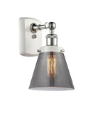 916-1W-WPC-G63 1-Light 6" White and Polished Chrome Sconce - Plated Smoke Small Cone Glass - LED Bulb - Dimmensions: 6 x 7.5 x 11 - Glass Up or Down: Yes