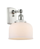 916-1W-WPC-G71 1-Light 8" White and Polished Chrome Sconce - Matte White Cased Large Bell Glass - LED Bulb - Dimmensions: 8 x 9 x 13 - Glass Up or Down: Yes