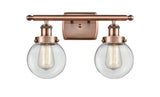2-Light 16" Beacon Bath Vanity Light - Globe-Orb Clear Glass - Choice of Finish And Incandesent Or LED Bulbs