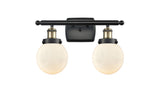 916-2W-BAB-G201-6 2-Light 16" Black Antique Brass Bath Vanity Light - Matte White Cased Beacon Glass - LED Bulb - Dimmensions: 16 x 7.5 x 11 - Glass Up or Down: Yes