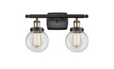 916-2W-BAB-G202-6 2-Light 16" Black Antique Brass Bath Vanity Light - Clear Beacon Glass - LED Bulb - Dimmensions: 16 x 7.5 x 11 - Glass Up or Down: Yes