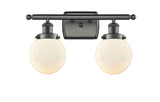 916-2W-OB-G201-6 2-Light 16" Oil Rubbed Bronze Bath Vanity Light - Matte White Cased Beacon Glass - LED Bulb - Dimmensions: 16 x 7.5 x 11 - Glass Up or Down: Yes