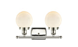 916-2W-PN-G201-6 2-Light 16" Polished Nickel Bath Vanity Light - Matte White Cased Beacon Glass - LED Bulb - Dimmensions: 16 x 7.5 x 11 - Glass Up or Down: Yes