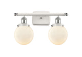 916-2W-WPC-G201-6 2-Light 16" White and Polished Chrome Bath Vanity Light - Matte White Cased Beacon Glass - LED Bulb - Dimmensions: 16 x 7.5 x 11 - Glass Up or Down: Yes