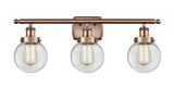 3-Light 26" Antique Copper Bath Vanity Light - Clear Beacon Glass LED