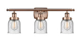 3-Light 26" Antique Copper Bath Vanity Light - Seedy Small Bell Glass LED