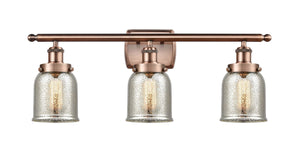 3-Light 26" Antique Copper Bath Vanity Light - Silver Plated Mercury Small Bell Glass LED