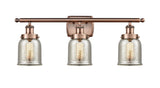 3-Light 26" Antique Copper Bath Vanity Light - Silver Plated Mercury Small Bell Glass LED