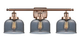 3-Light 26" Antique Copper Bath Vanity Light - Plated Smoke Large Bell Glass LED