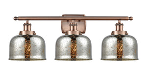 3-Light 26" Antique Copper Bath Vanity Light - Silver Plated Mercury Large Bell Glass LED
