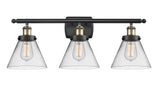916-3W-BAB-G42 3-Light 26" Black Antique Brass Bath Vanity Light - Clear Large Cone Glass - LED Bulb - Dimmensions: 26 x 9 x 13 - Glass Up or Down: Yes