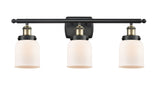 916-3W-BAB-G51 3-Light 26" Black Antique Brass Bath Vanity Light - Matte White Cased Small Bell Glass - LED Bulb - Dimmensions: 26 x 6.5 x 12 - Glass Up or Down: Yes