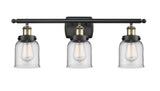 916-3W-BAB-G52 3-Light 26" Black Antique Brass Bath Vanity Light - Clear Small Bell Glass - LED Bulb - Dimmensions: 26 x 6.5 x 12 - Glass Up or Down: Yes
