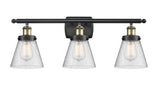 916-3W-BAB-G64 3-Light 26" Black Antique Brass Bath Vanity Light - Seedy Small Cone Glass - LED Bulb - Dimmensions: 26 x 7.5 x 11 - Glass Up or Down: Yes