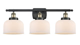 916-3W-BAB-G71 3-Light 26" Black Antique Brass Bath Vanity Light - Matte White Cased Large Bell Glass - LED Bulb - Dimmensions: 26 x 9 x 13 - Glass Up or Down: Yes