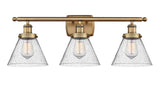 916-3W-BB-G44 3-Light 26" Brushed Brass Bath Vanity Light - Seedy Large Cone Glass - LED Bulb - Dimmensions: 26 x 9 x 13 - Glass Up or Down: Yes