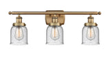 916-3W-BB-G54 3-Light 26" Brushed Brass Bath Vanity Light - Seedy Small Bell Glass - LED Bulb - Dimmensions: 26 x 6.5 x 12 - Glass Up or Down: Yes
