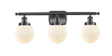 916-3W-BK-G201-6 3-Light 26" Matte Black Bath Vanity Light - Matte White Cased Beacon Glass - LED Bulb - Dimmensions: 26 x 7.5 x 11 - Glass Up or Down: Yes