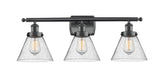 916-3W-BK-G44 3-Light 26" Matte Black Bath Vanity Light - Seedy Large Cone Glass - LED Bulb - Dimmensions: 26 x 9 x 13 - Glass Up or Down: Yes