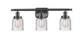 916-3W-BK-G54 3-Light 26" Matte Black Bath Vanity Light - Seedy Small Bell Glass - LED Bulb - Dimmensions: 26 x 6.5 x 12 - Glass Up or Down: Yes
