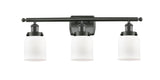 916-3W-OB-G51 3-Light 26" Oil Rubbed Bronze Bath Vanity Light - Matte White Cased Small Bell Glass - LED Bulb - Dimmensions: 26 x 6.5 x 12 - Glass Up or Down: Yes