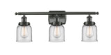 916-3W-OB-G52 3-Light 26" Oil Rubbed Bronze Bath Vanity Light - Clear Small Bell Glass - LED Bulb - Dimmensions: 26 x 6.5 x 12 - Glass Up or Down: Yes
